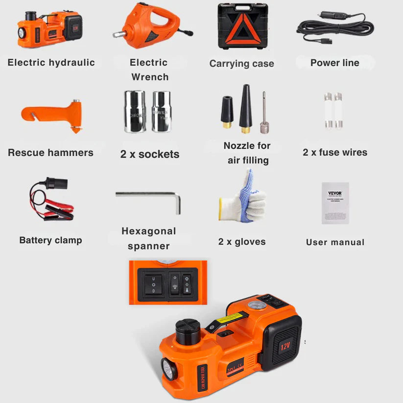 SafeLift PRO | Electric Hydraulic Jack with Compressor and Impact Wrench